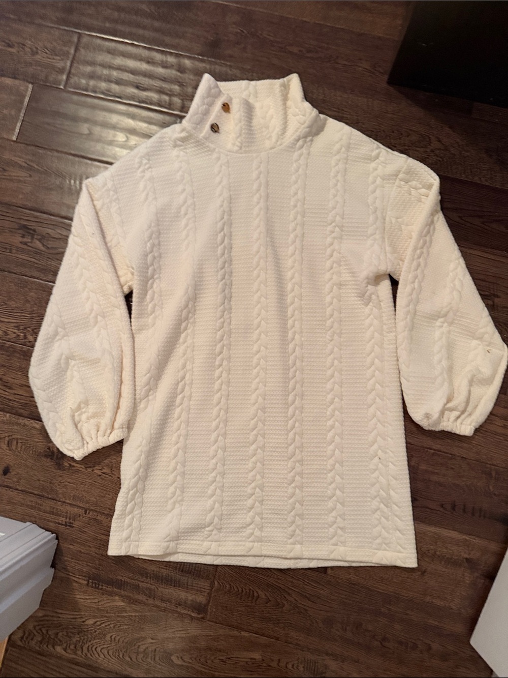 Sunday Up- Cream Cable-Knit Mock Neck Sweater - Size Small